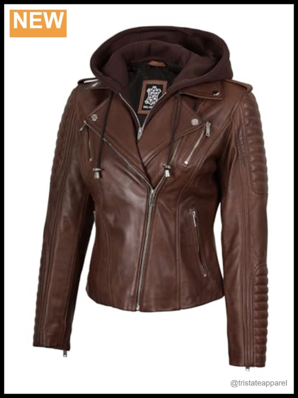 Asymmetrical Hooded Real Lambskin Leather Jacket Women Detachable Hood